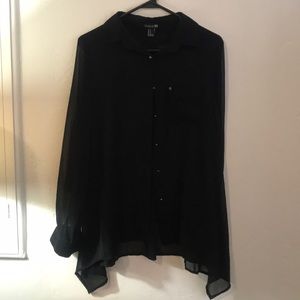 Sheer oversized button up black top